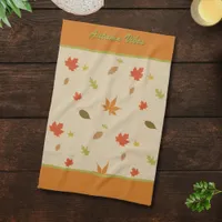 Vertical Colorful Autumn Leaves custom text Kitchen Towel