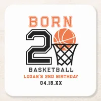 Born 2 Basketball | Sports Boy's 2nd Birthday Square Paper Coaster