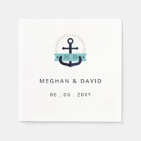 Modern Navy Anchor Nautical Monogram Wedding   Nap Napkins