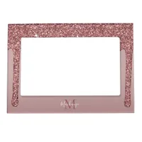 Rose Gold Sparkle Dripping Glitter Monogram Magnetic Frame