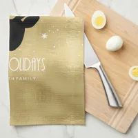 Deer Antlers Silhouette & Snowflakes Gold ID861 Kitchen Towel