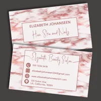 Trendy Rose Gold White Marble Makeup Artist Salon Business Card