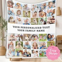 Trendy Custom 36 Photos Collage Cute Modern Family Sherpa Blanket