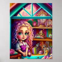 Cute Colorful Doll in a Dollhouse Poster