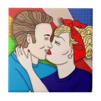 Retro 1950's Style Pop Art Couple Kissing   Ceramic Tile