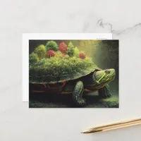 Red Ear Slider Turtle With a Forest on Shell Postcard