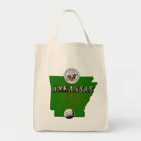 Arkansas Map, Seal and State Faux Quarter Tote Bag