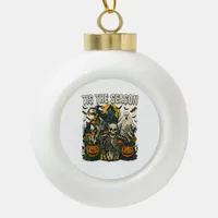 Vintage Tis Season Halloween Skeleton Retro Ceramic Ball Christmas Ornament