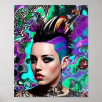 Mohawk Punk Girl Abstract Art Poster