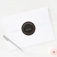 Merry Christmas Tree Black &Gold Festive Classic Round Sticker