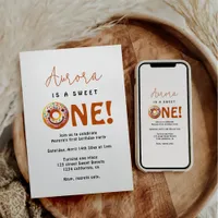 Sweet One watercolor cute donuts 1st birthday Invitation