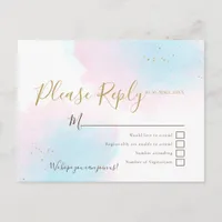 Pink & Blue Watercolors Wedding RSVP Postcard