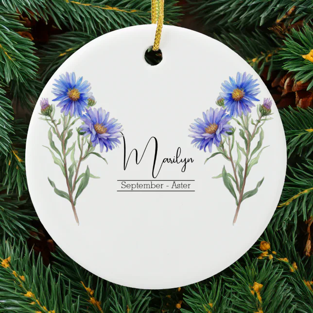 Birth Month Flower September Aster Ceramic Ornament