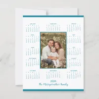 2026 Teal Blue Photo Calendar Holiday Card