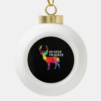 Oh Deer Queer Funny Pun LGBT Pride Design Ceramic Ball Christmas Ornament