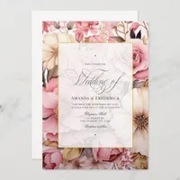 Elegant Pink Gold Floral Wedding Invitation