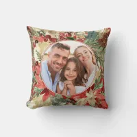 Rustic Elegant Holiday Floral Christmas Photo Thro Throw Pillow