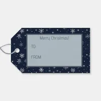 White Snowflakes on a Dark Blue Background Gift Tags