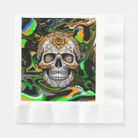 Black Orange and Lime Green Sugar Skull Art Napkins