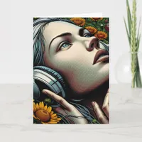 Thinking About You | Woman with Headphones Card