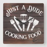 Rustic ‘Dude Cooking Food’ Wall Clock – Funny BBQ 