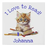 I Love to Read with Cute Kitten Faux Canvas Print