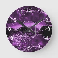 Business company logo purple agate marble pink  round clock