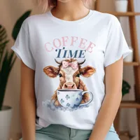 Cute Country Coffee Time Cow Watercolor T-Shirt