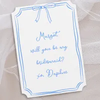 Be my bridesmaid? Blue Chic Coquette Bow Proposal Invitation