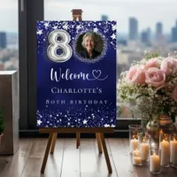 80th Birthday blue silver stars photo welcome Foam Board