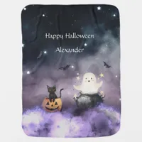 Cute Cat and Ghost Halloween Baby Blanket