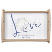 Personalized Nautical Seashell Love Typography Serving Tray