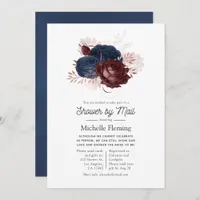 Navy, Maroon and Rose Gold Floral Shower by Mail Invitation