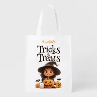 Cute Cartoon Witch Ghosts Pumpkins Trick & Treat Grocery Bag