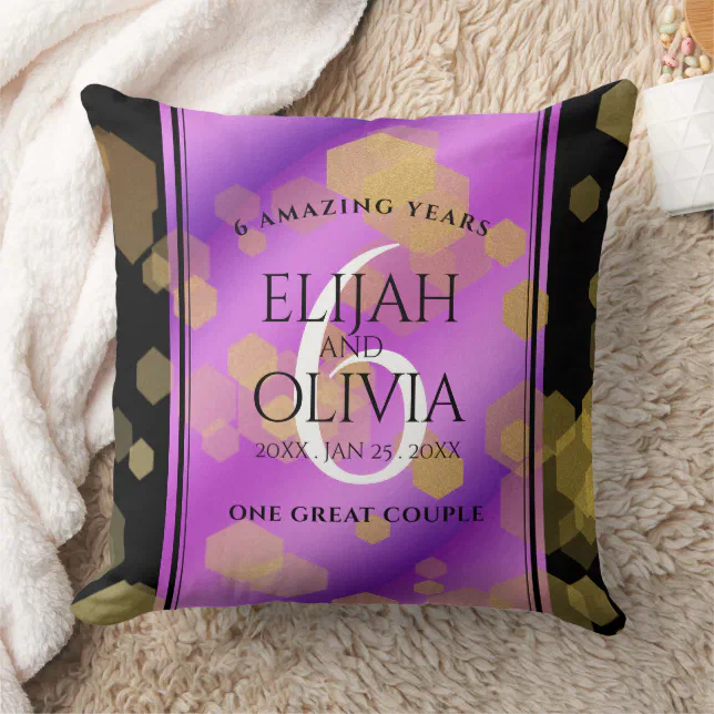 Elegant 6th Amethyst Wedding Anniversary Throw Pillow