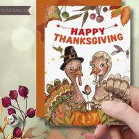 Cute Pilgrim Turkeys Happy Thanksgiving Flat Card