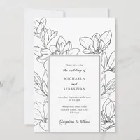 Hand Drawn Floral Elegant Script Botanical Wedding Invitation