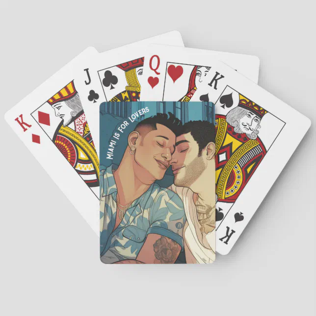 Miami Downtown Gay Men Cuddling Illustration Poker Cards