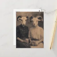 Sepia Goat Women Tea and Donut Retro Postcard
