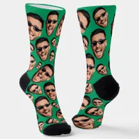 Custom Funny Face Photo All Over Print Socks Green