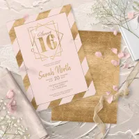 Gold Foil Stripes Frame Sweet 16 Blush ID758 Invitation