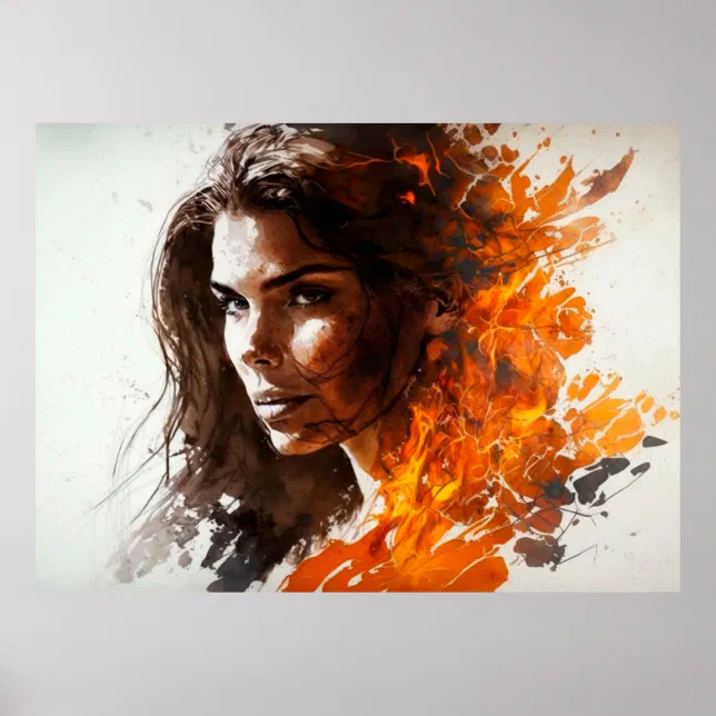 Woman of Fire Portrait Watercolor Poster