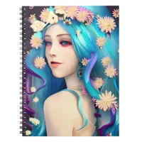 Pretty Ethereal Girl with Flowers in her Hair Notebook