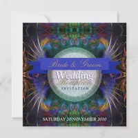 Exotic Fractal Feathers Wedding Reception Invites