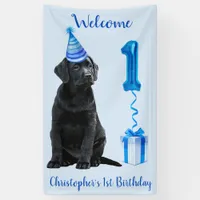 1st Birthday Puppy Theme- Cute Dog Blue Boy Pawty Banner