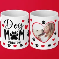 Dog Mom Paws Red Heart Personalized Photo Coffee Mug