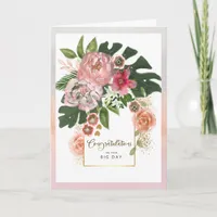 Blush Floral & Gold Anniversary Congratulations  Holiday Card