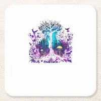 Fey Gothic Emo Goblincore Aesthetic  Forest Graphi Square Paper Coaster