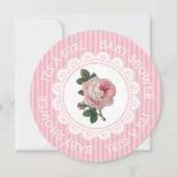 Vintage Pink Rose Girl's Baby Shower Invitations