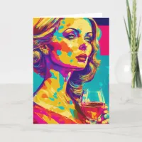 Vintage Woman Holding a Wine Glass Abstract Art Card